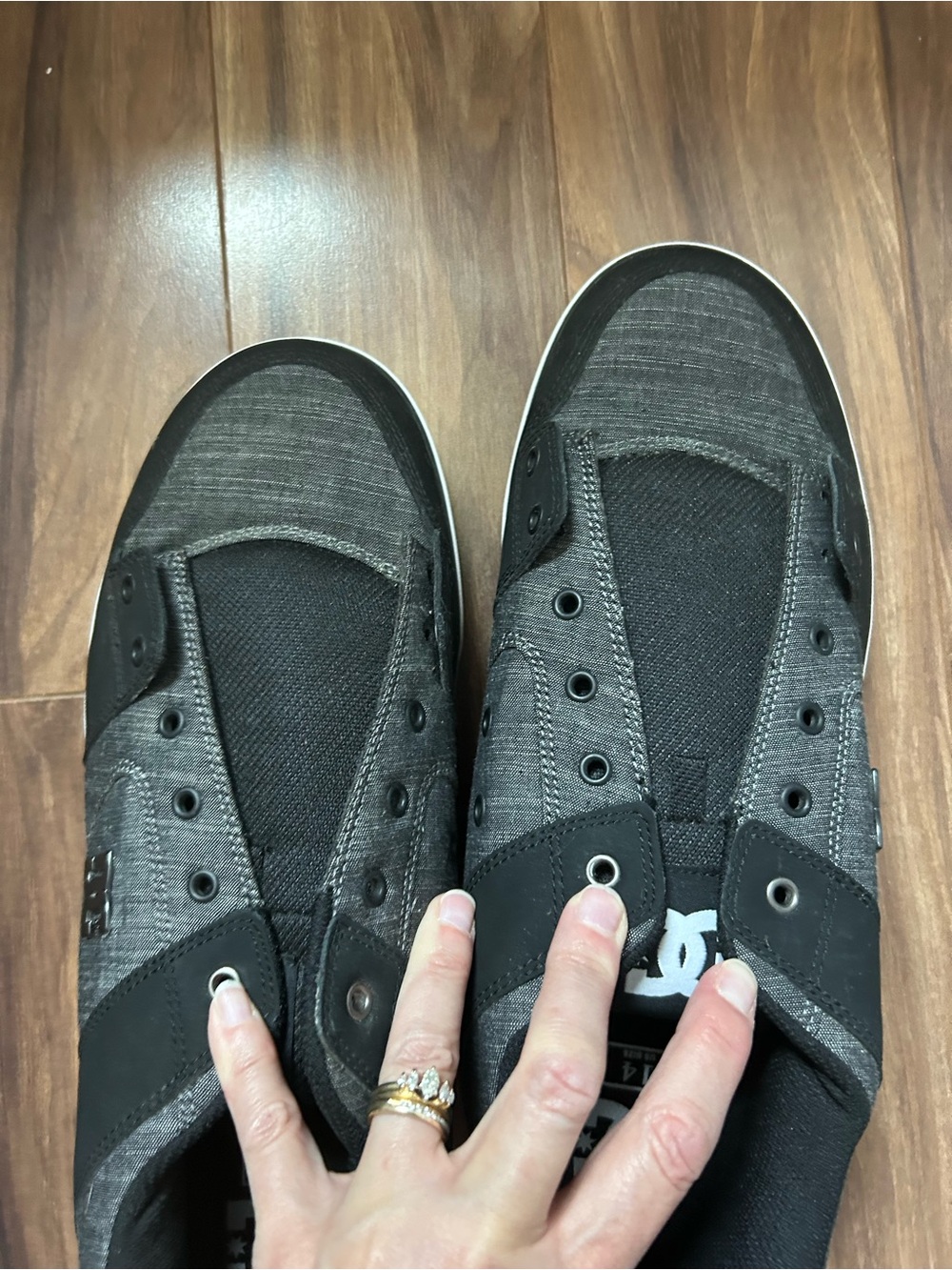 DC Men's Slip-On Sneakers in Charcoal Gray and Black